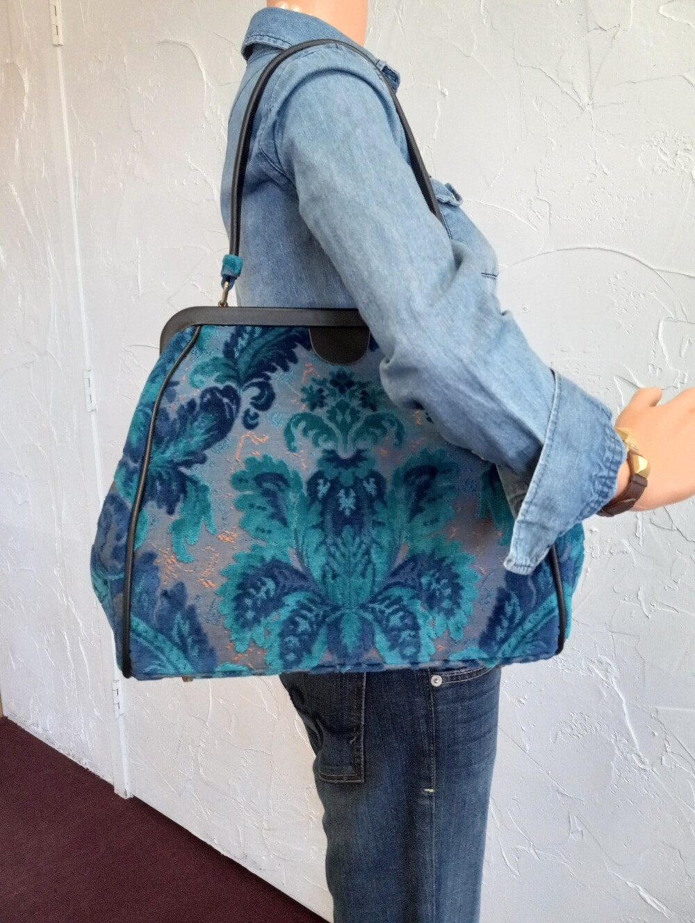 Carpet Frame Bag-Mary Poppins, Burnout Damask Velvet Satchel